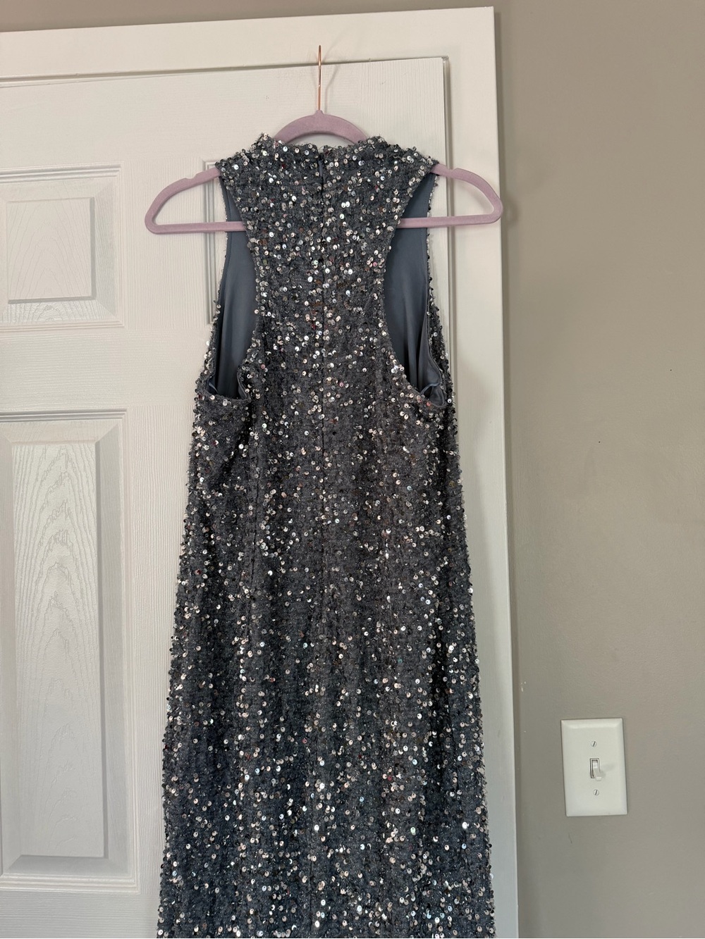 Fashion Nova Grey Full Sequin Fur Maxi Dress Mock Neck - Picture 10 of 12